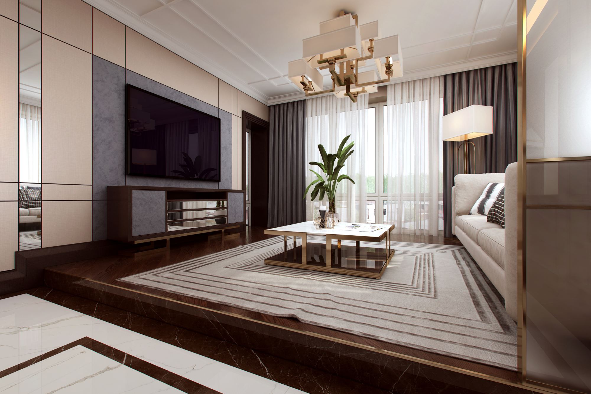 Фото 36 — Отделка гостиной с элементами стекла